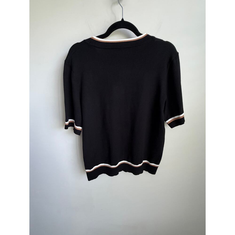 Adrianna Papell Double Tipped Tie Neck Sweater Black Ivory Camel Womens XL NWT - Picture 9 of 9